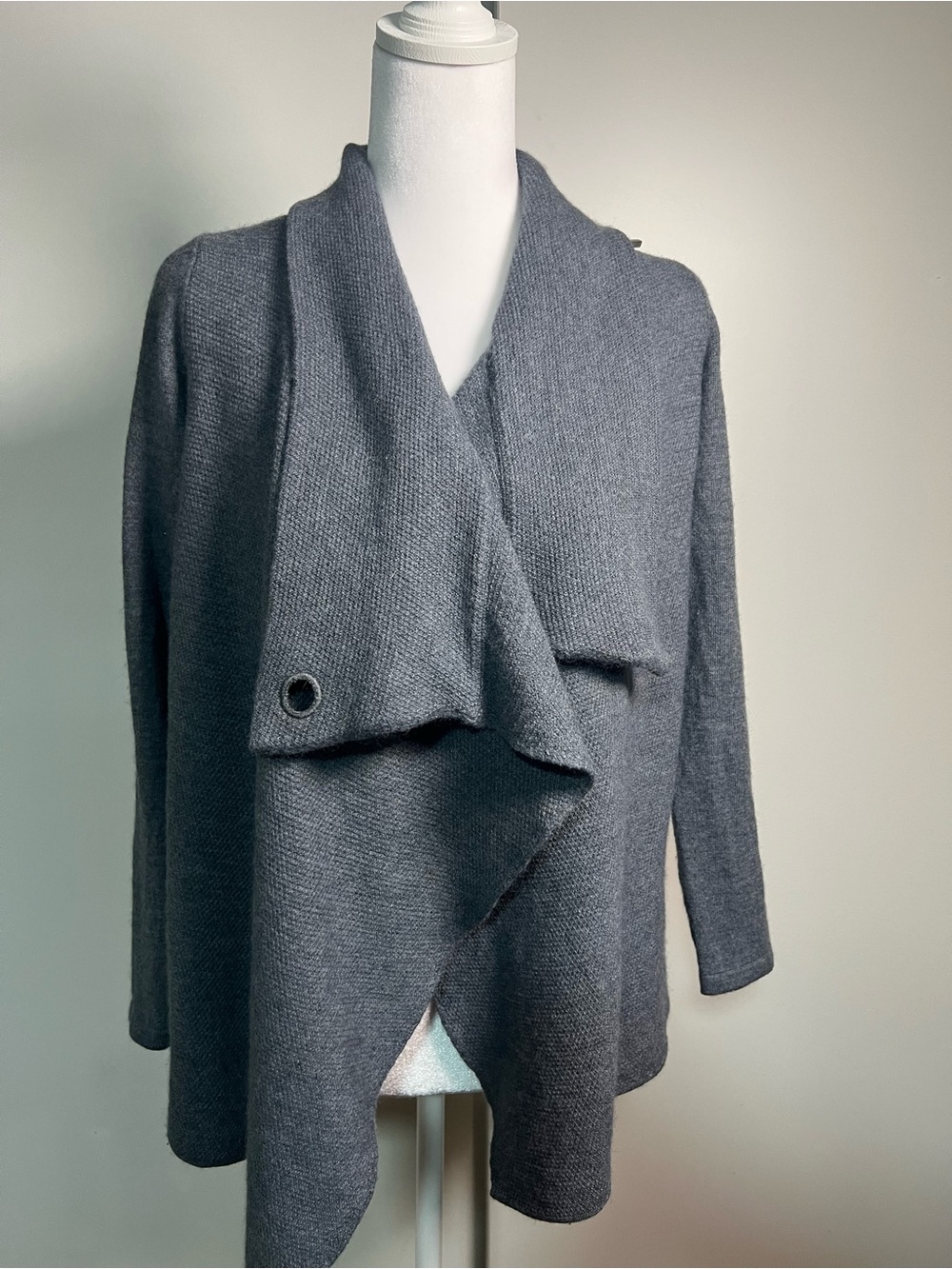 Tahari Charcoal Gray Open-Front Draped Cardigan Sweater